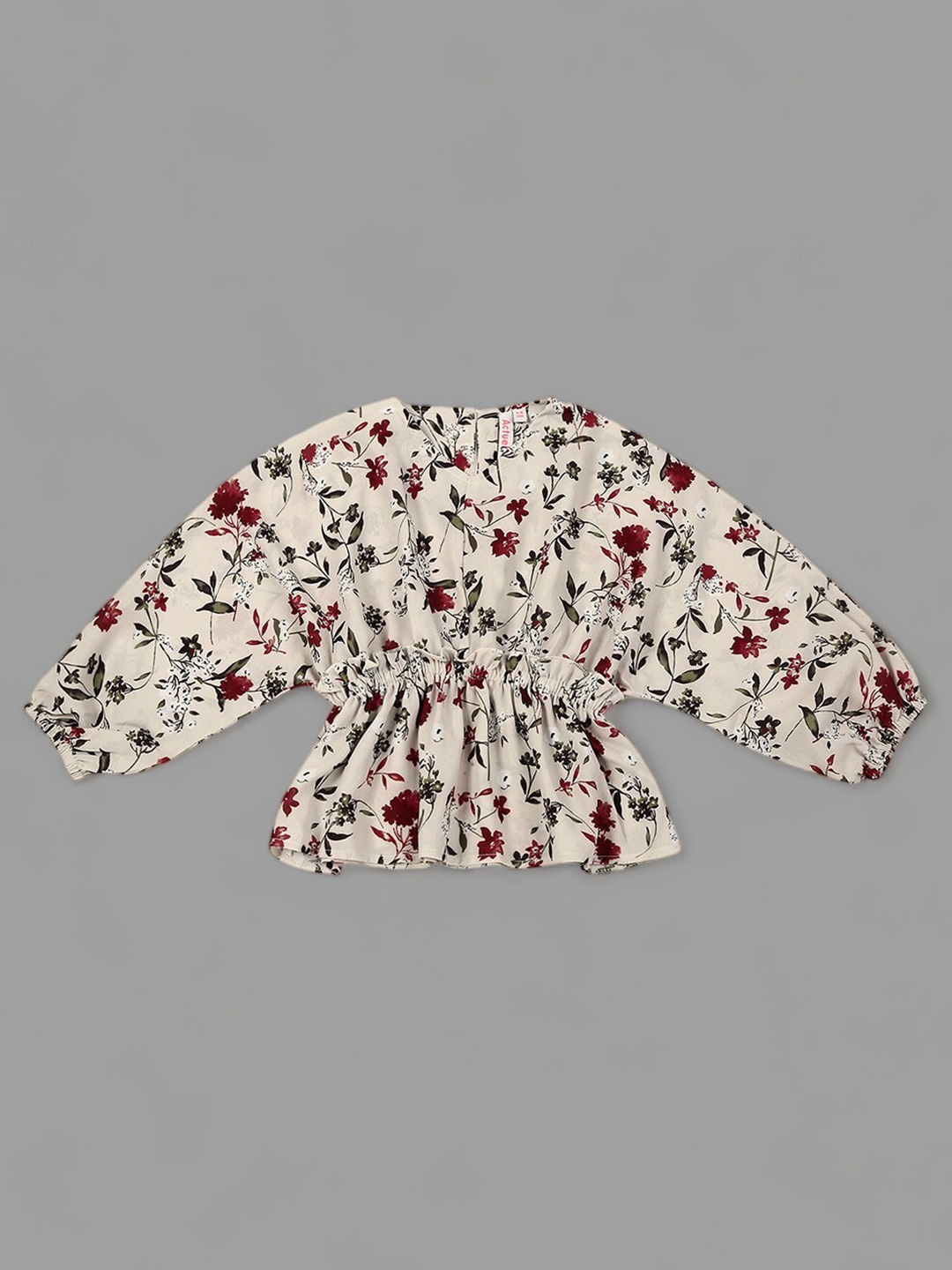 Actuel Girls Floral Printed Cinched Waist Top, Cream
