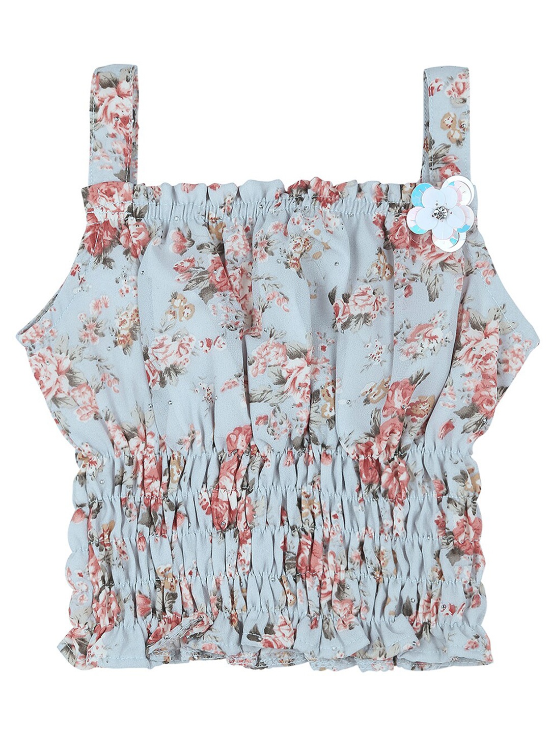 

Actuel Floral Printed Square Neck Sleeveless Top, Grey