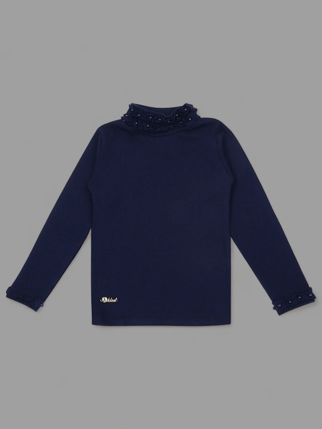 

Actuel High Neck Long Sleeves Cotton Top, Navy blue