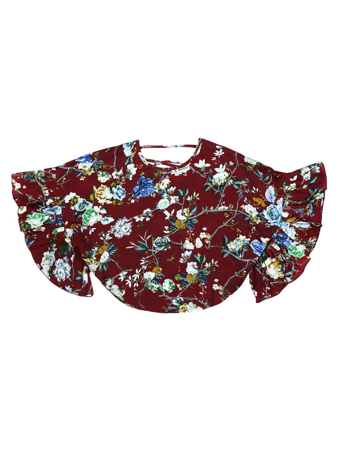 

Actuel Floral Printed Round Neck Short Sleeves Top, Maroon
