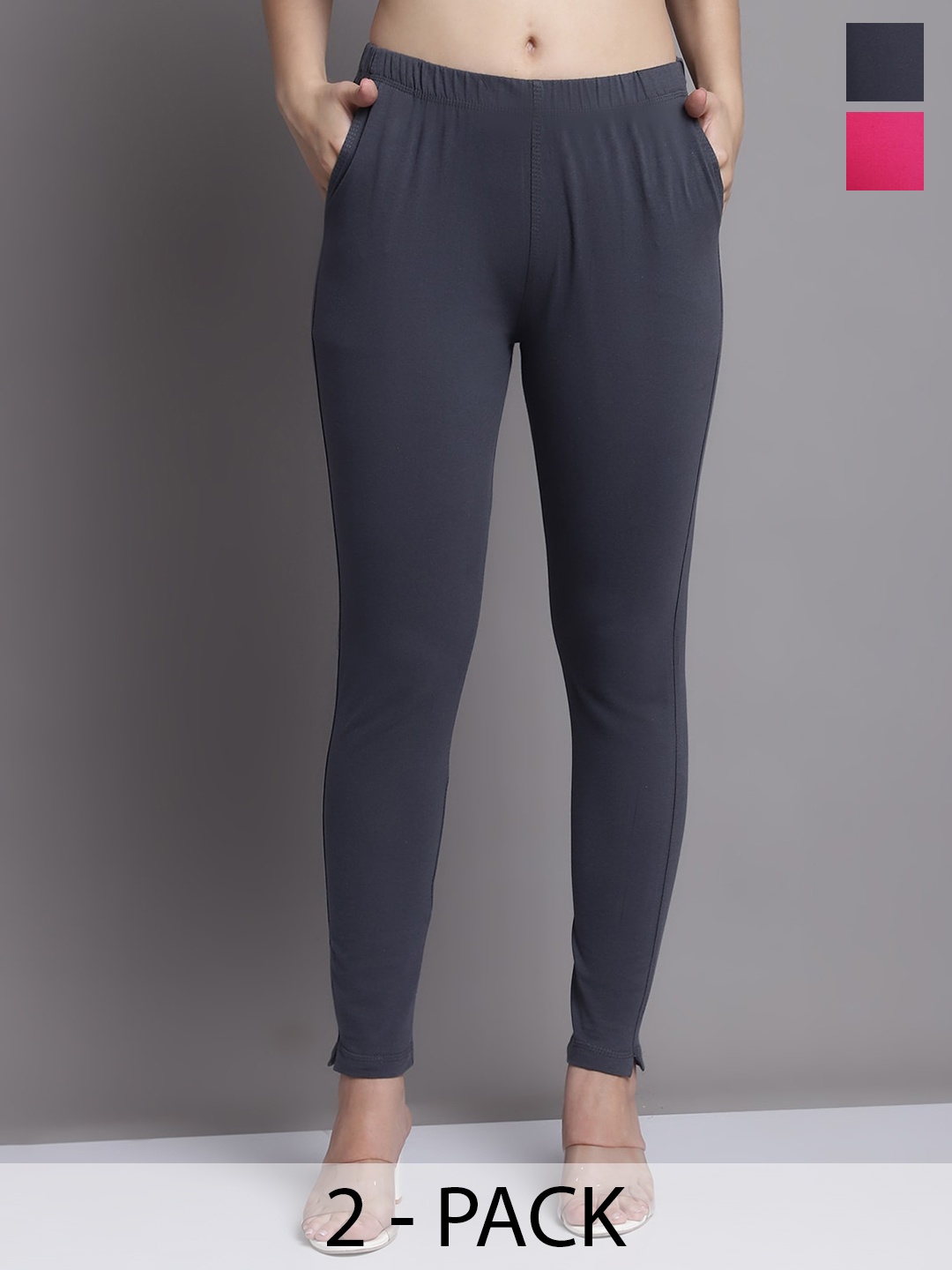 

Jinfo Pack Of 2 Skinny-Fit Ankle Length Leggings, Grey