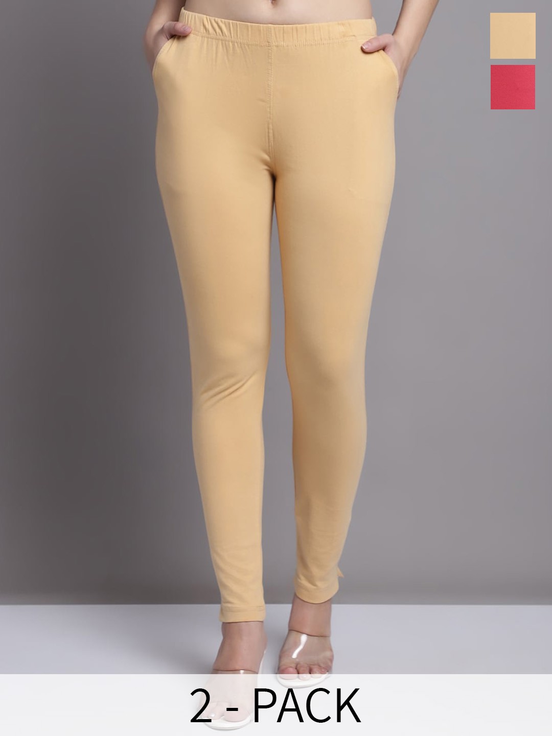 

Jinfo Pack Of 2 Skinny-Fit Ankle Length Leggings, Beige