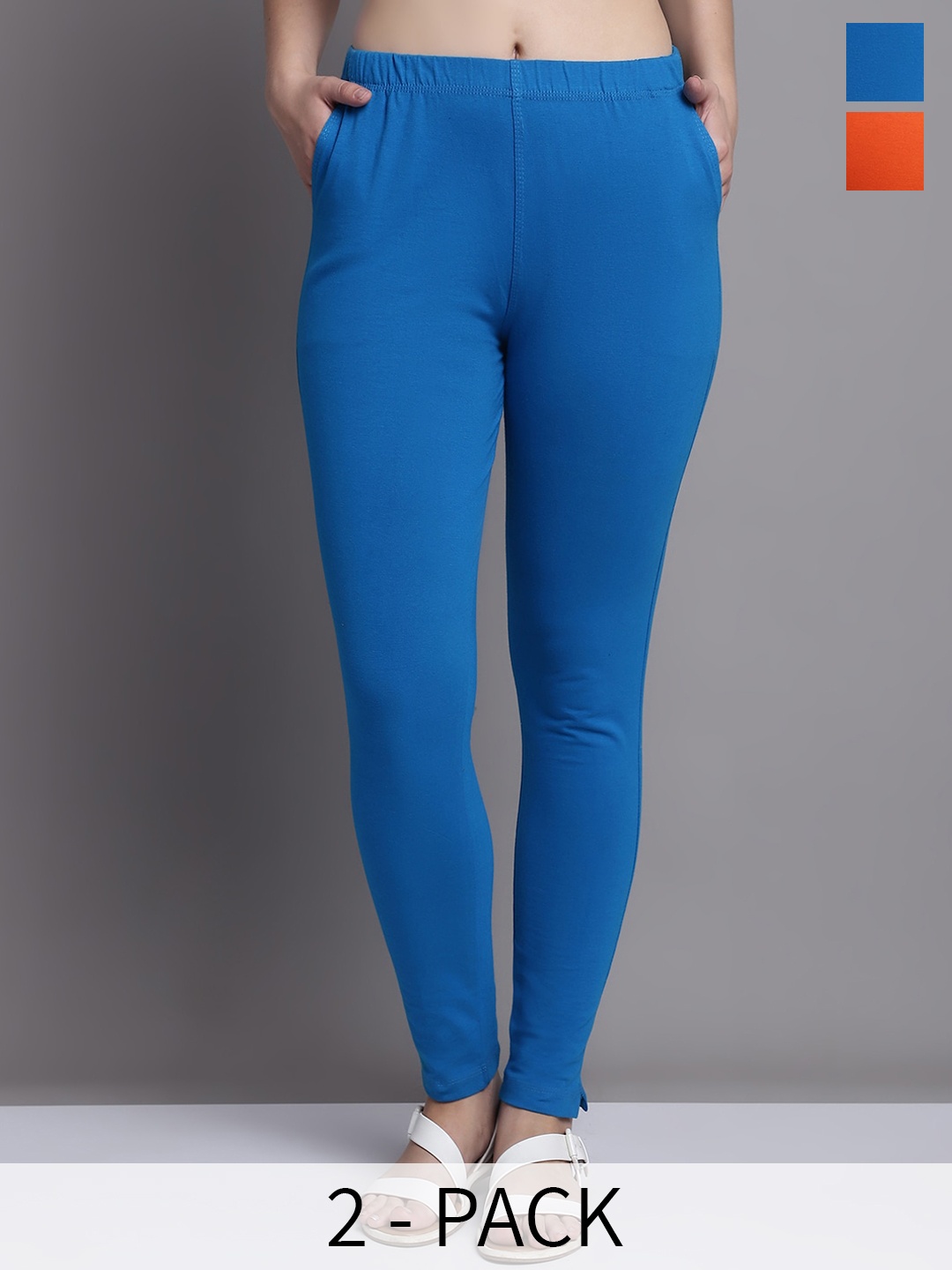 

Jinfo Pack Of 2 Skinny-Fit Ankle Length Leggings, Blue