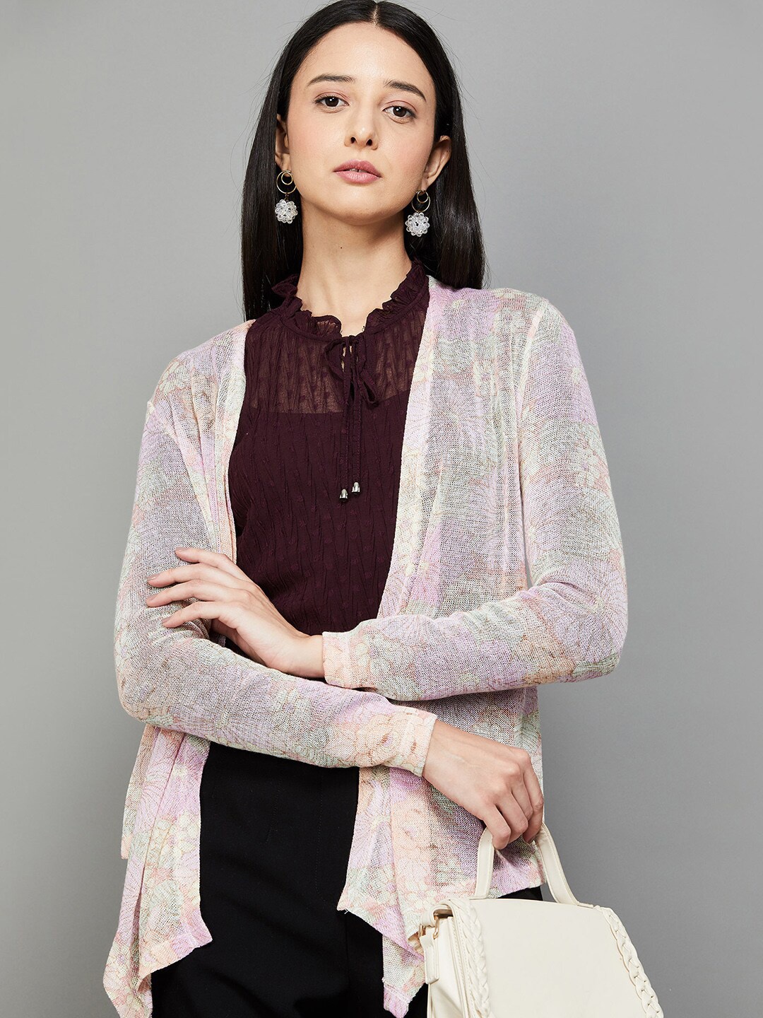 

CODE by Lifestyle Floral Printed Open Front Shrug, Pink