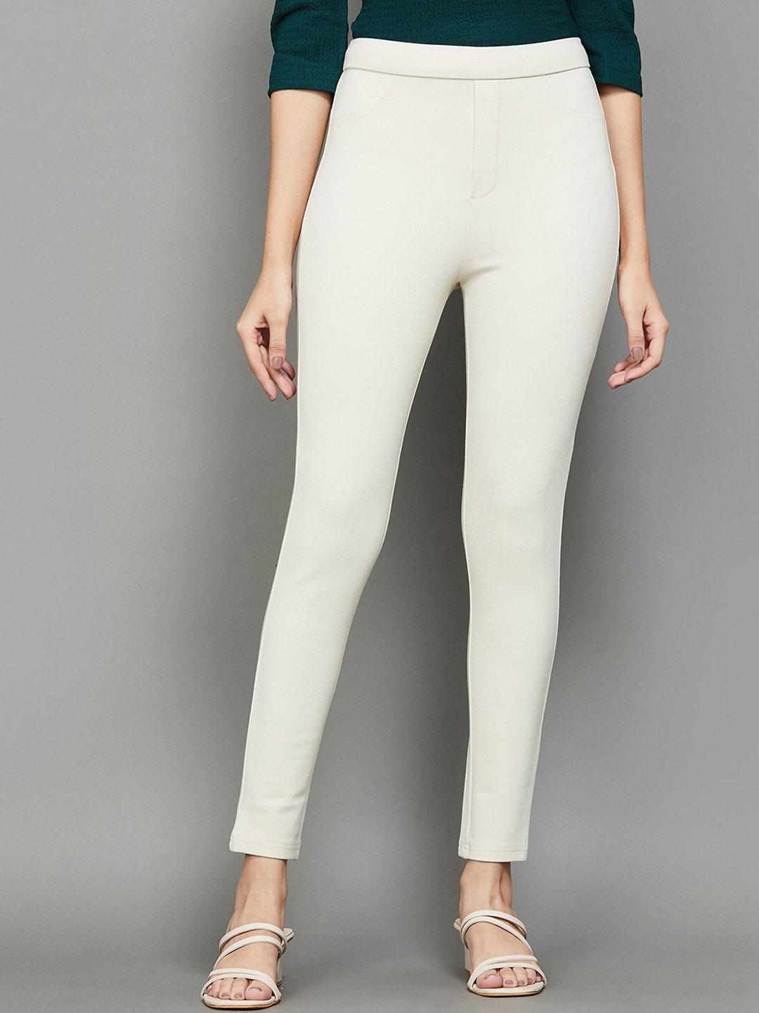 

CODE by Lifestyle Women Regular Fit Mid-Rise Plain Regular Trousers, Beige