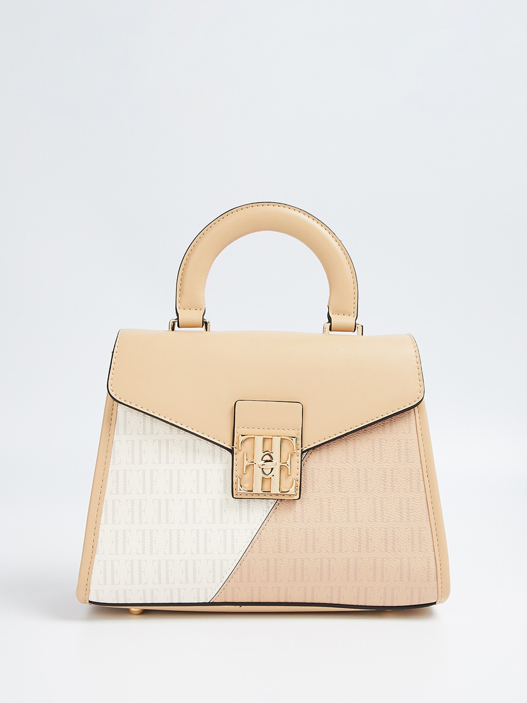 

ELLE Colourblocked Structured Satchel Bag, Beige