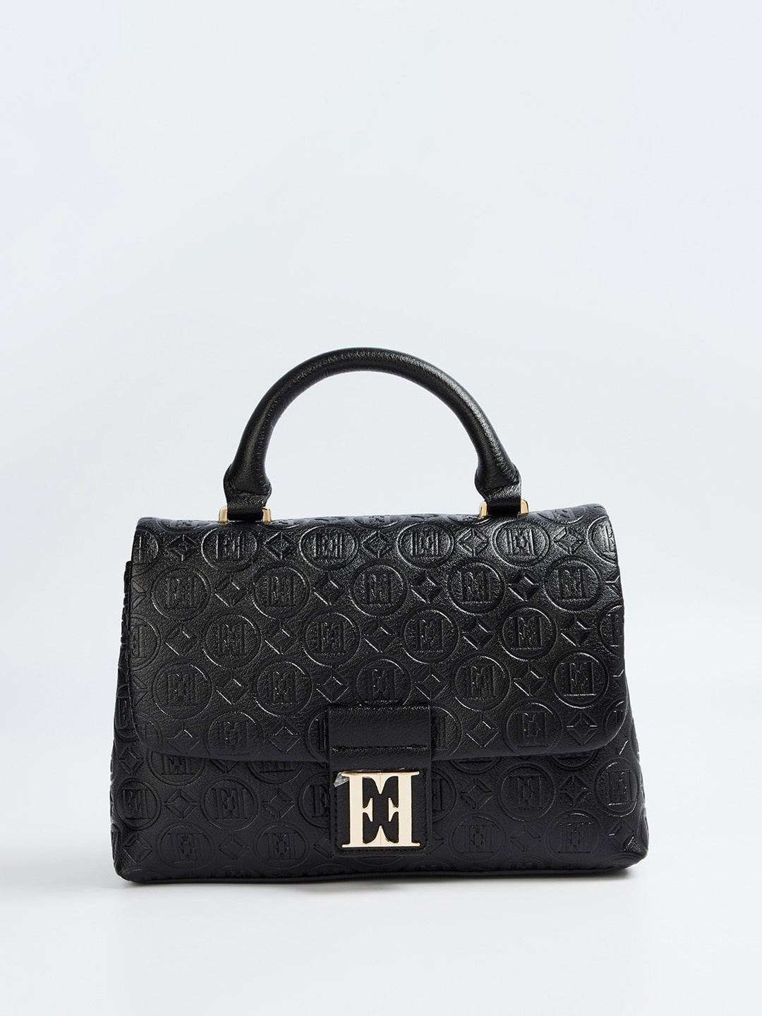 

ELLE Textured Zip Detail PU Structured Satchel, Black