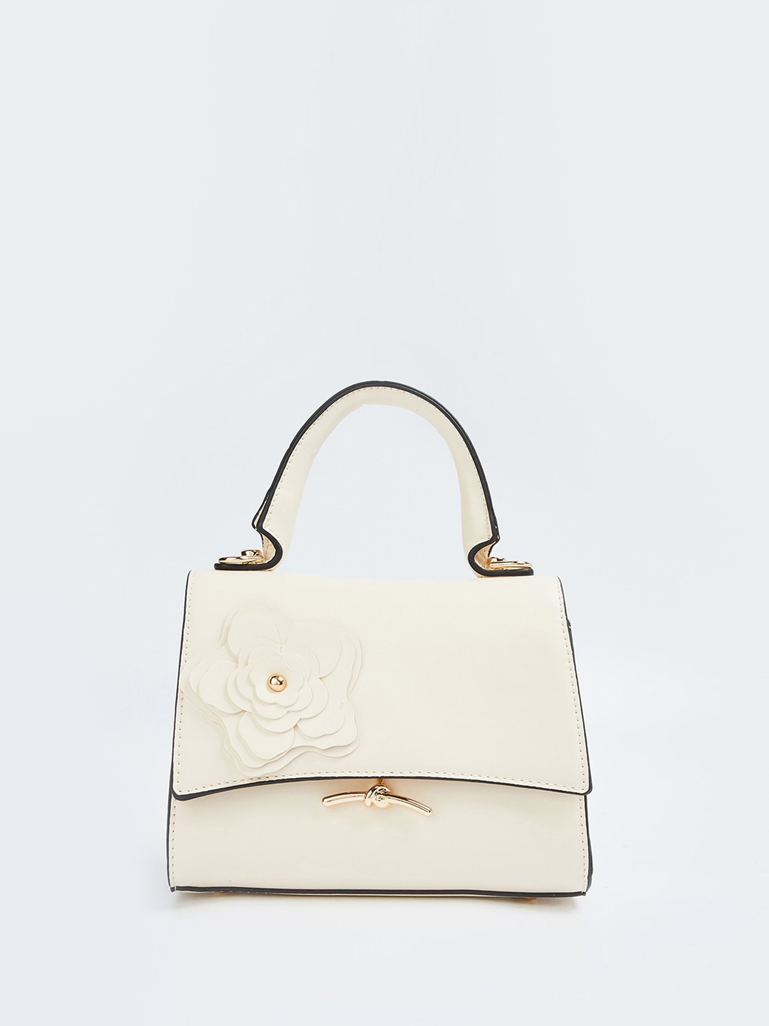 

Ginger by Lifestyle Self Design Zip Detail PU Structured Satchel, White