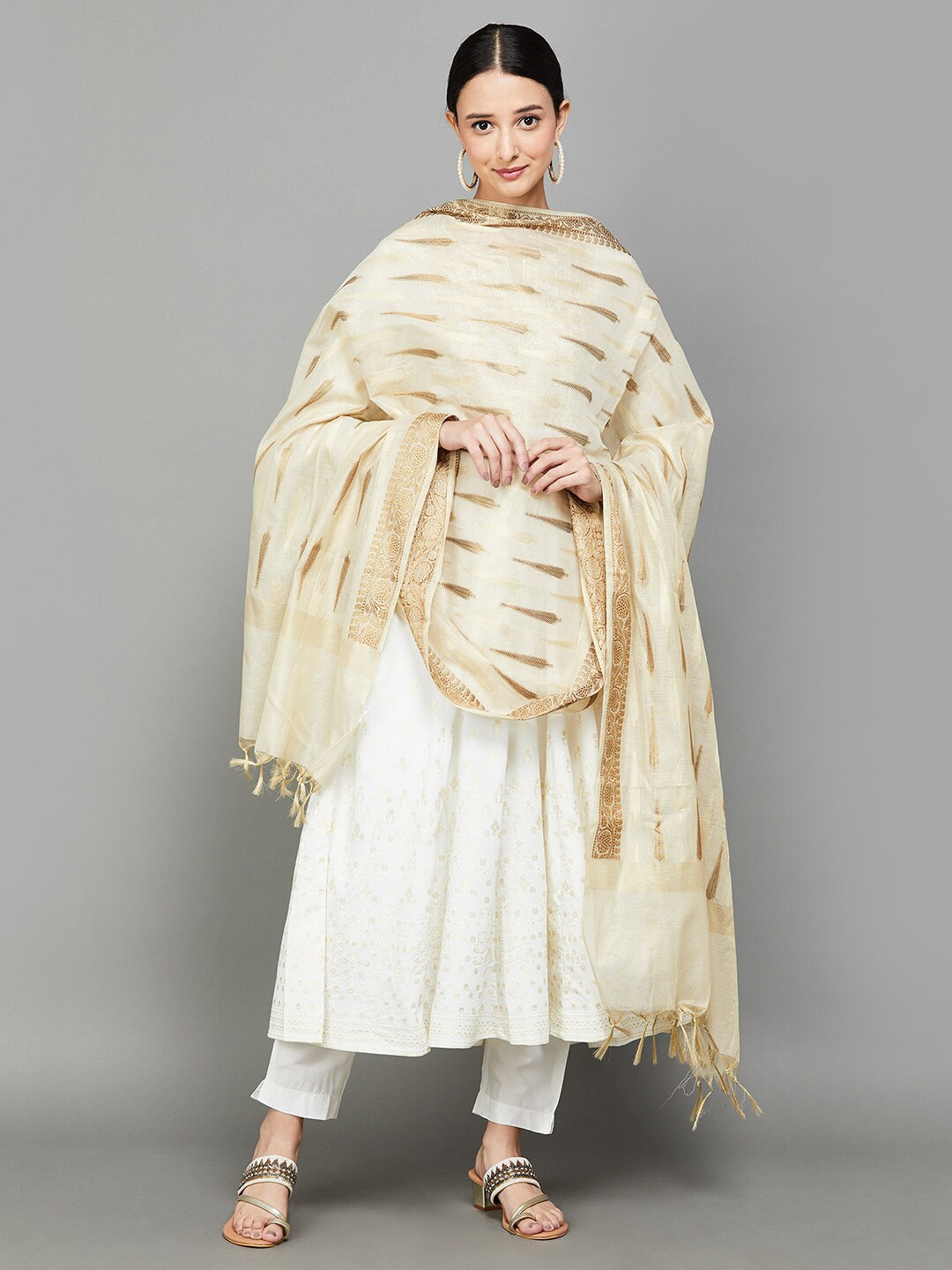 

Melange by Lifestyle Printed Dupatta With Tasselled Detail, Beige