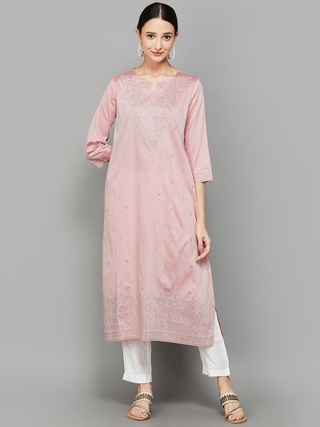 

Melange by Lifestyle Yoke Design Embellished Straight Kurta, Pink