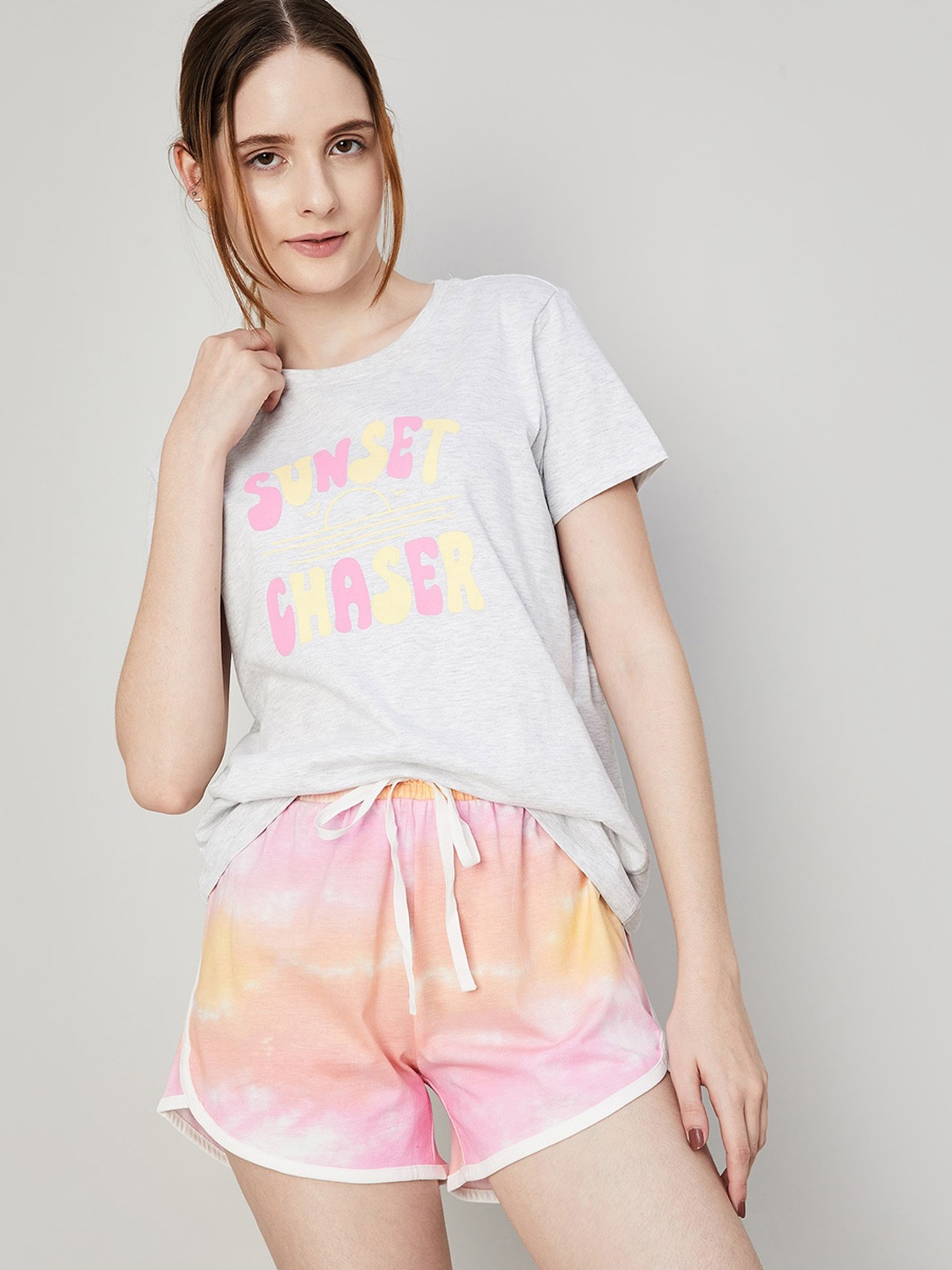 

Ginger by Lifestyle Typography Printed Pure Cotton T-shirt & Shorts, Grey