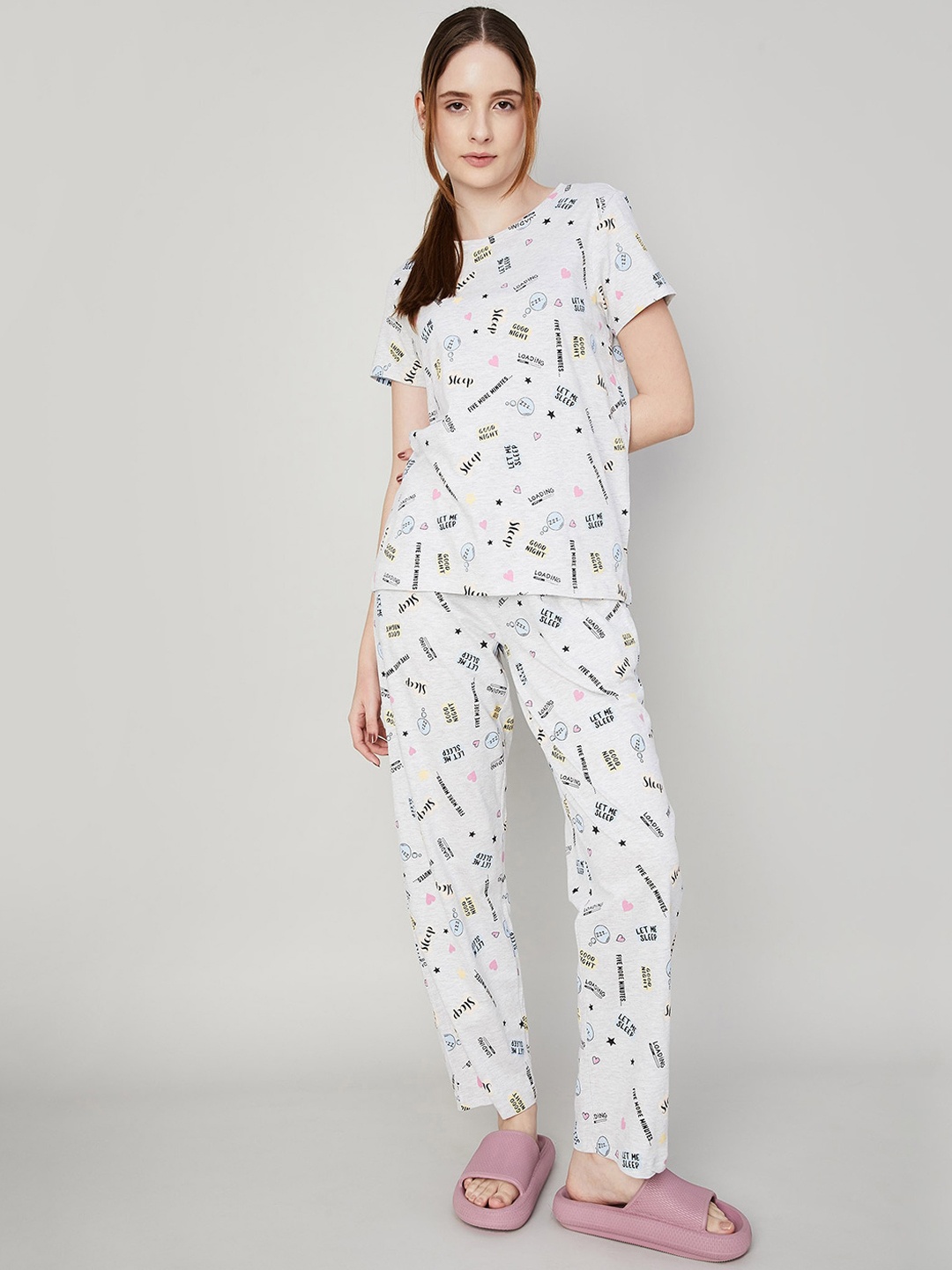 

Ginger by Lifestyle Typography Printed Pure Cotton Night Suit, Grey