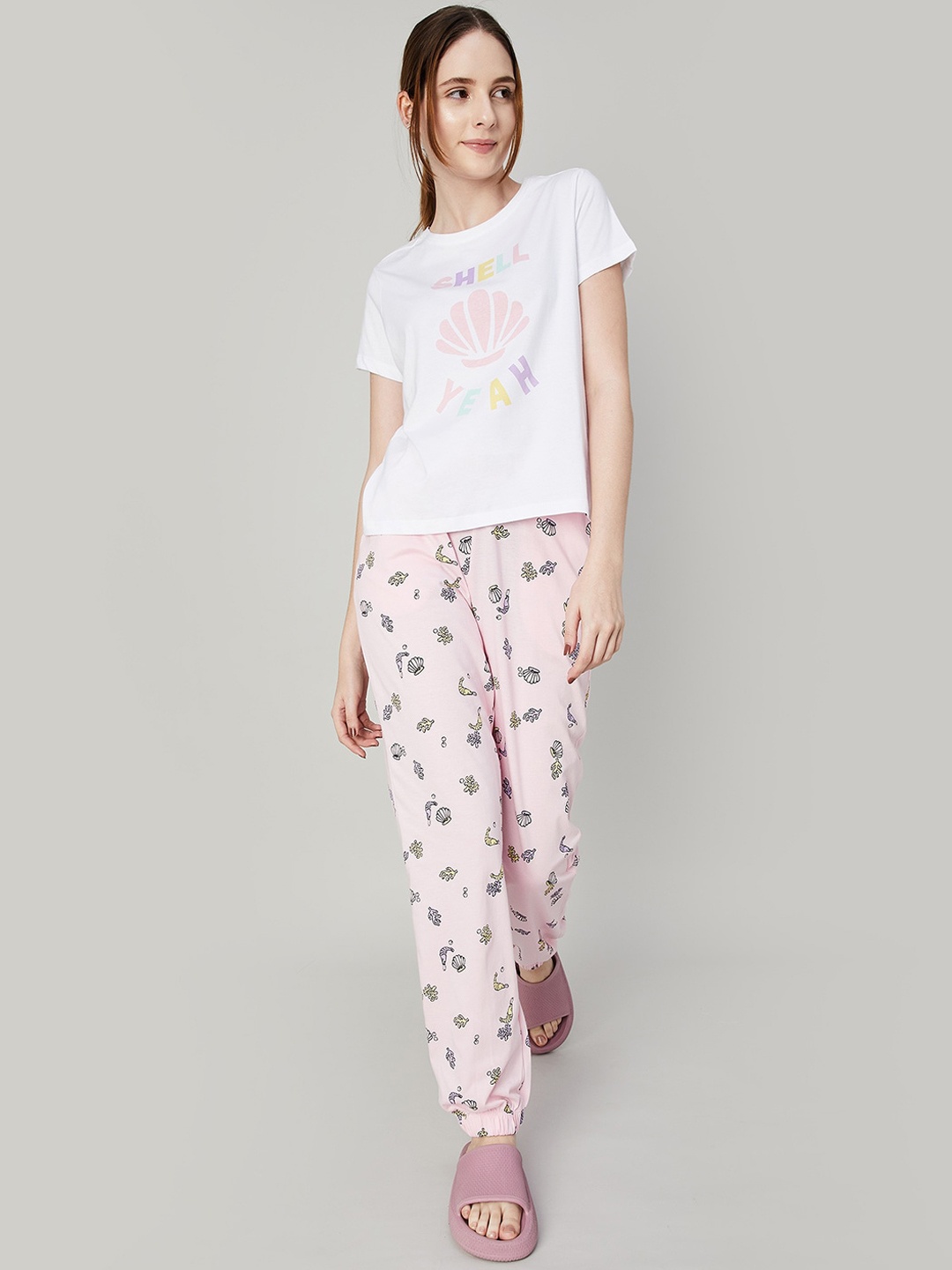 

Ginger by Lifestyle Typography Printed Pure Cotton Night Suit, White