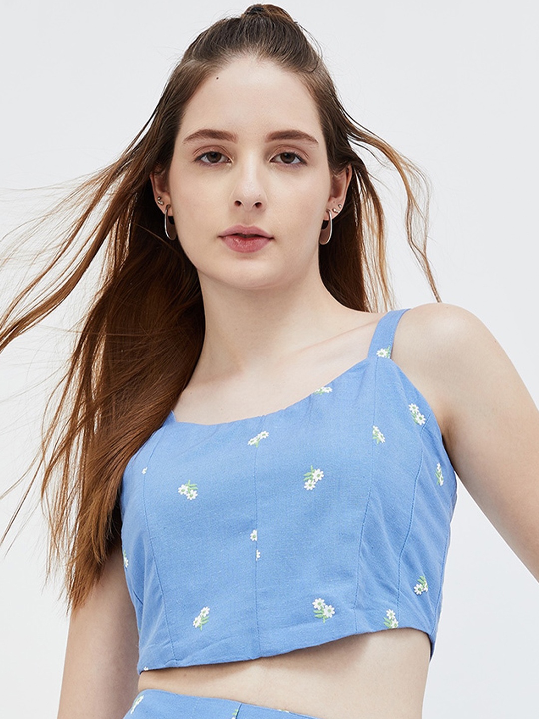 

Ginger by Lifestyle Floral Printed Smocked Crop Top, Blue