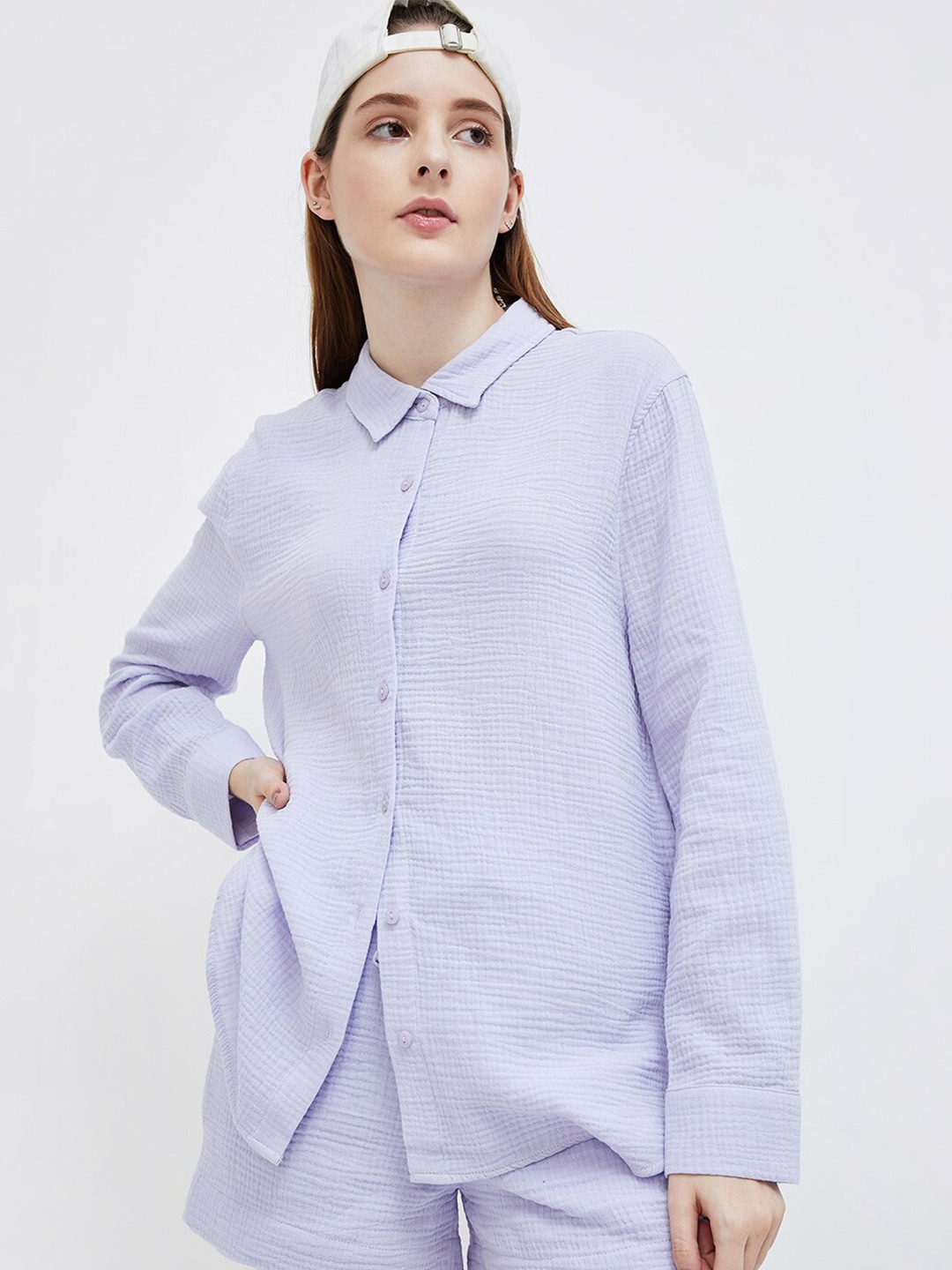 

Ginger by Lifestyle Textured Pure Cotton Shirt, Purple