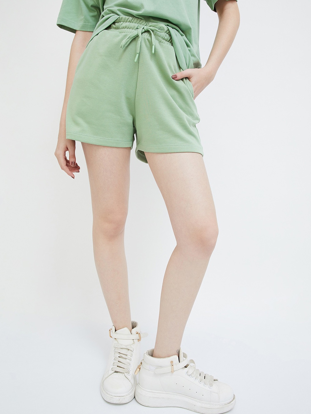 

Ginger by Lifestyle Women Mid-Rise Pure Cotton Shorts, Olive