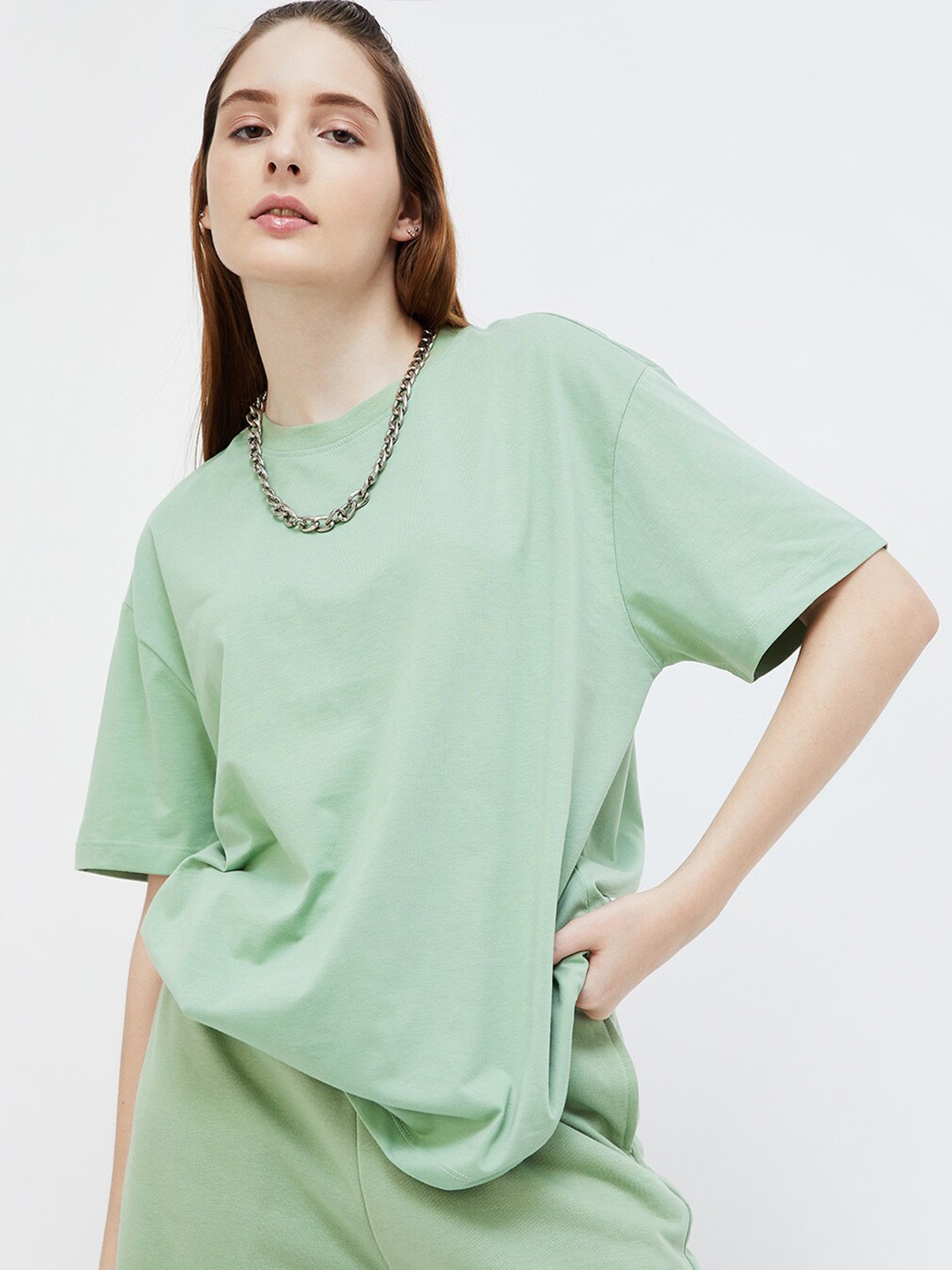 

Ginger by Lifestyle Drop-Shoulder Sleeves Casual T-shirt, Olive
