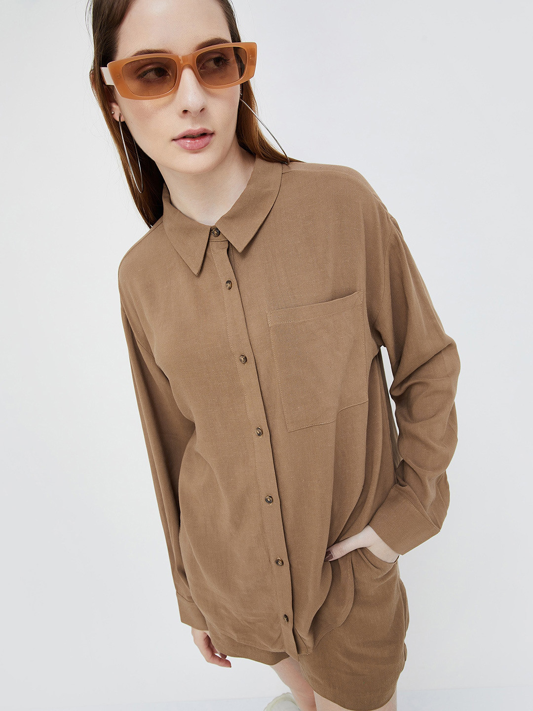 

Ginger by Lifestyle Spread Collar Casual Shirt, Brown