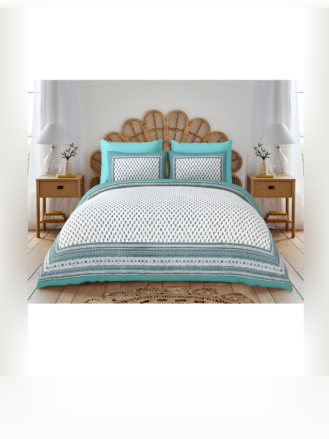 

Block Print Story Green Floral 210 TC Cotton King Bedsheet with 2 Pillow Covers