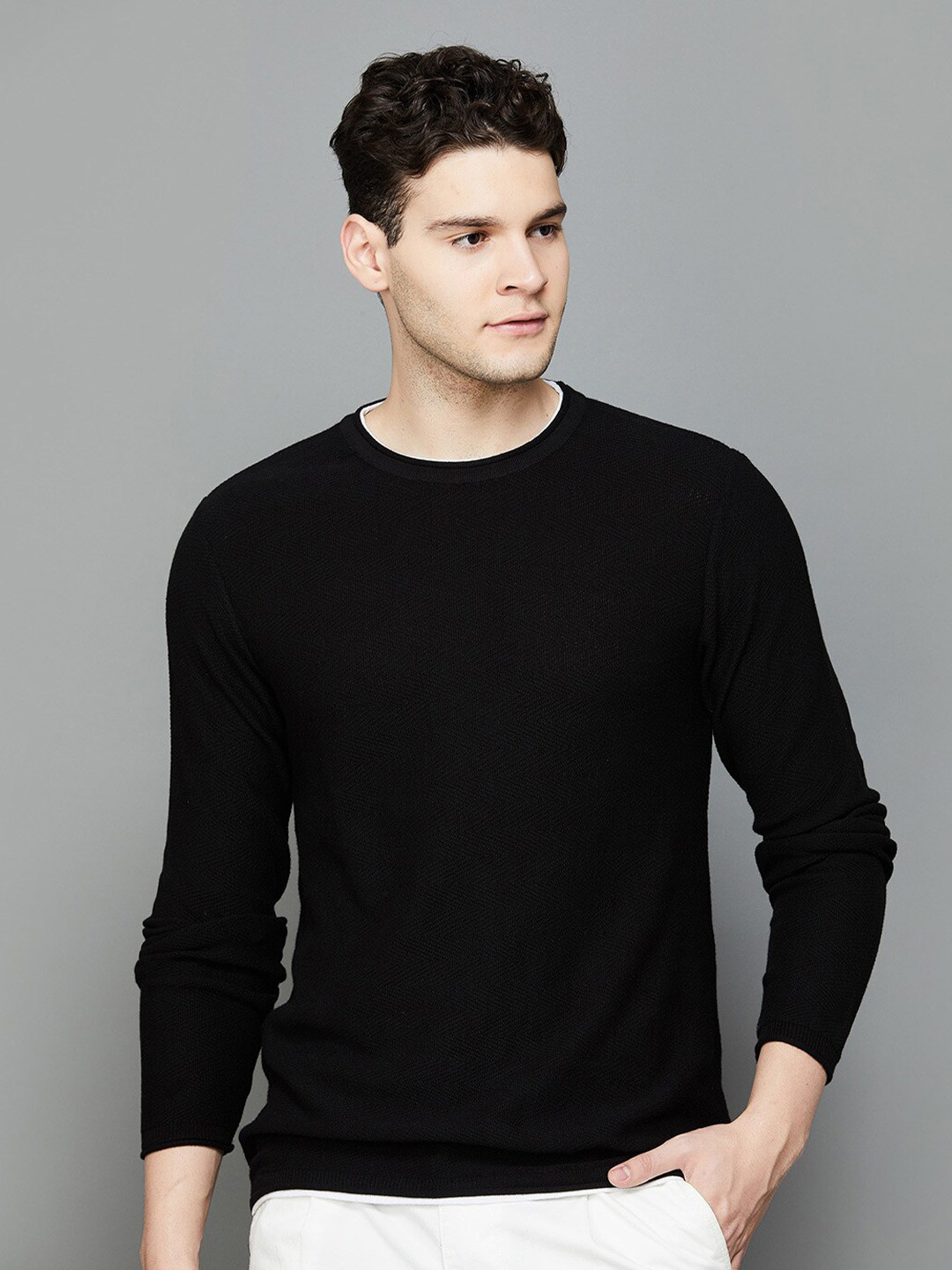 

Bossini Round Neck Long Sleeves Cotton T-shirt, Black