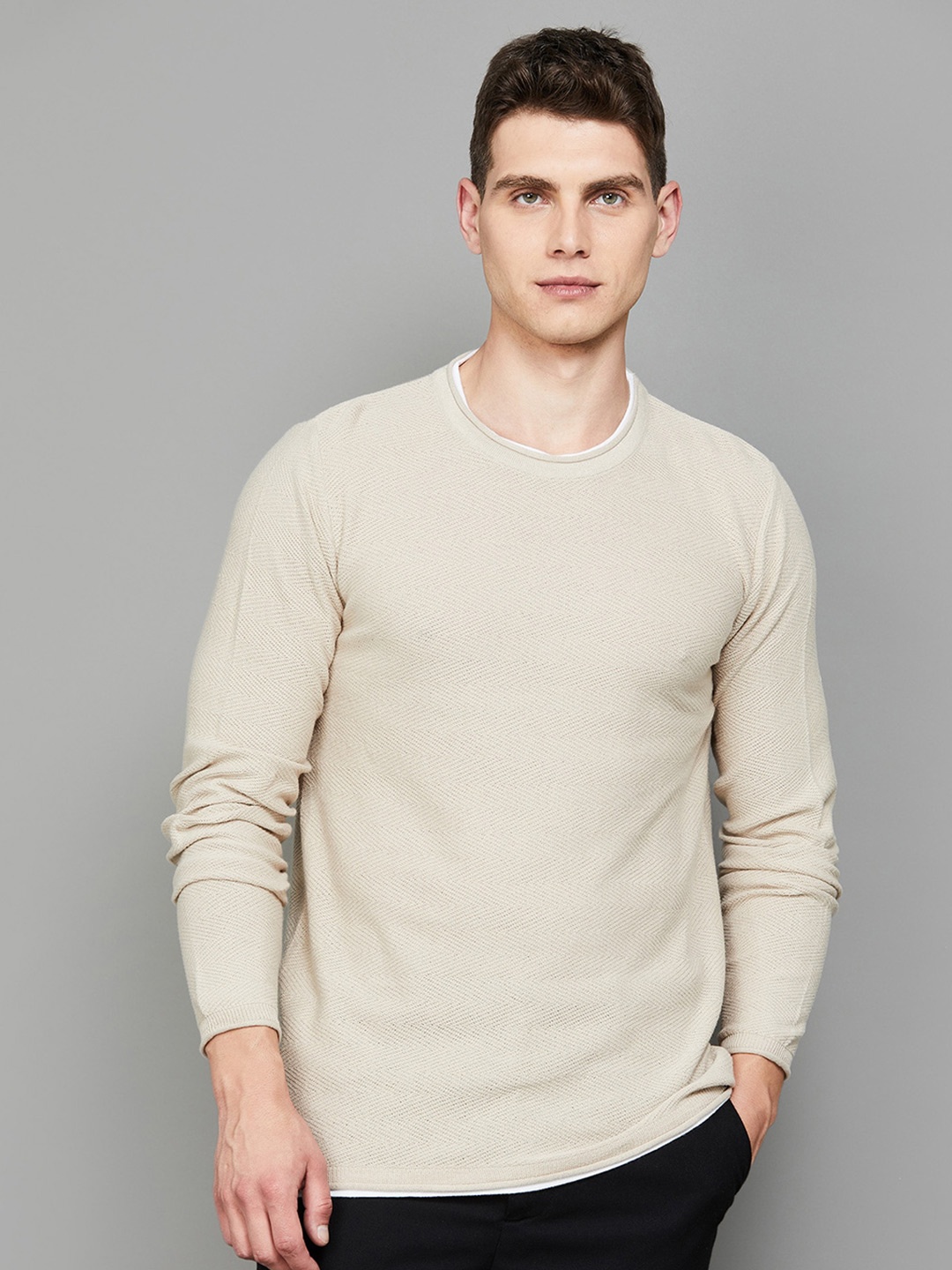 

Bossini Cotton Round Neck Long Sleeves Pockets Casual T-shirt, Beige