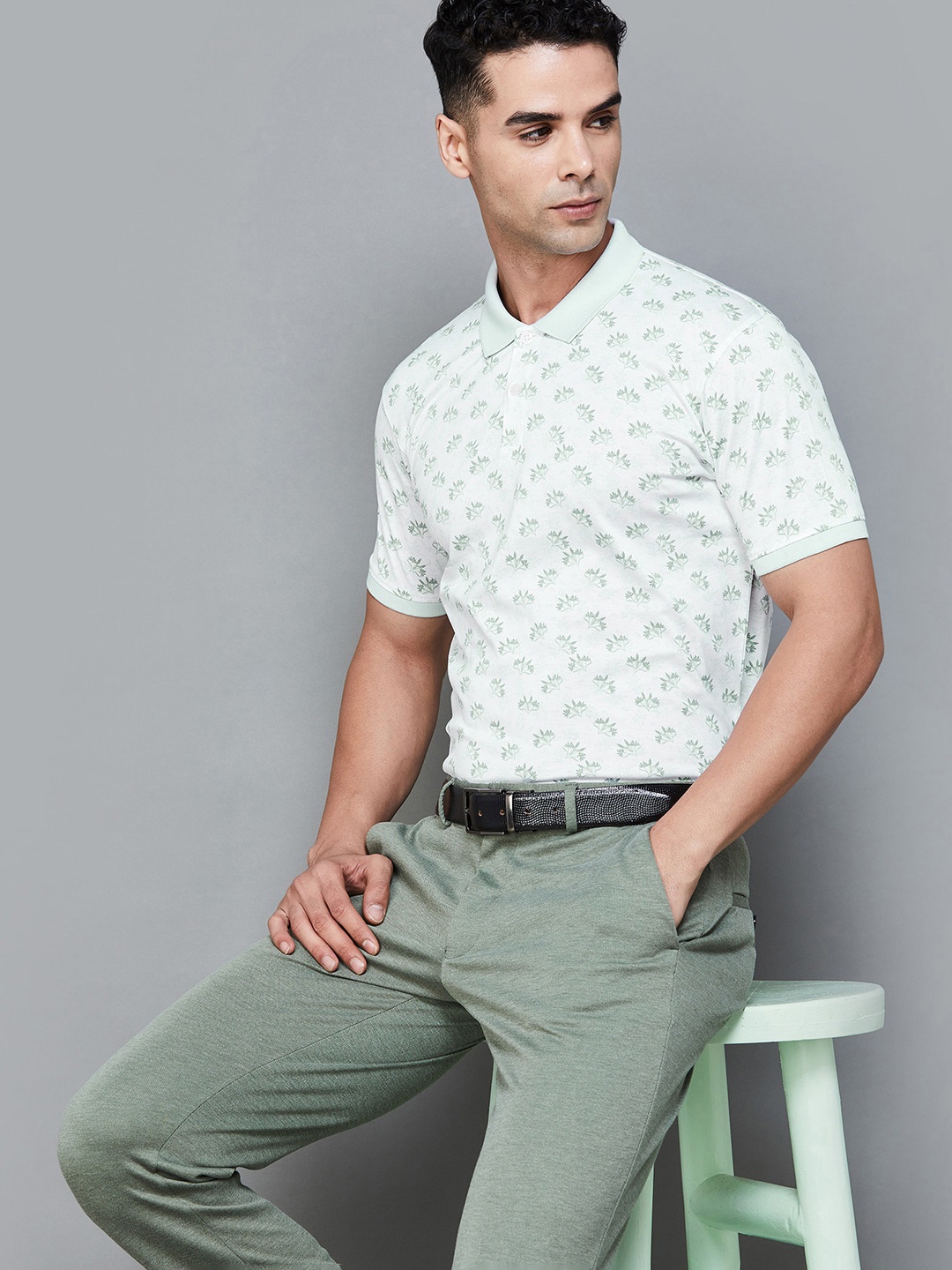 

CODE by Lifestyle Conversational Printed Polo Collar Cotton T-shirt, White