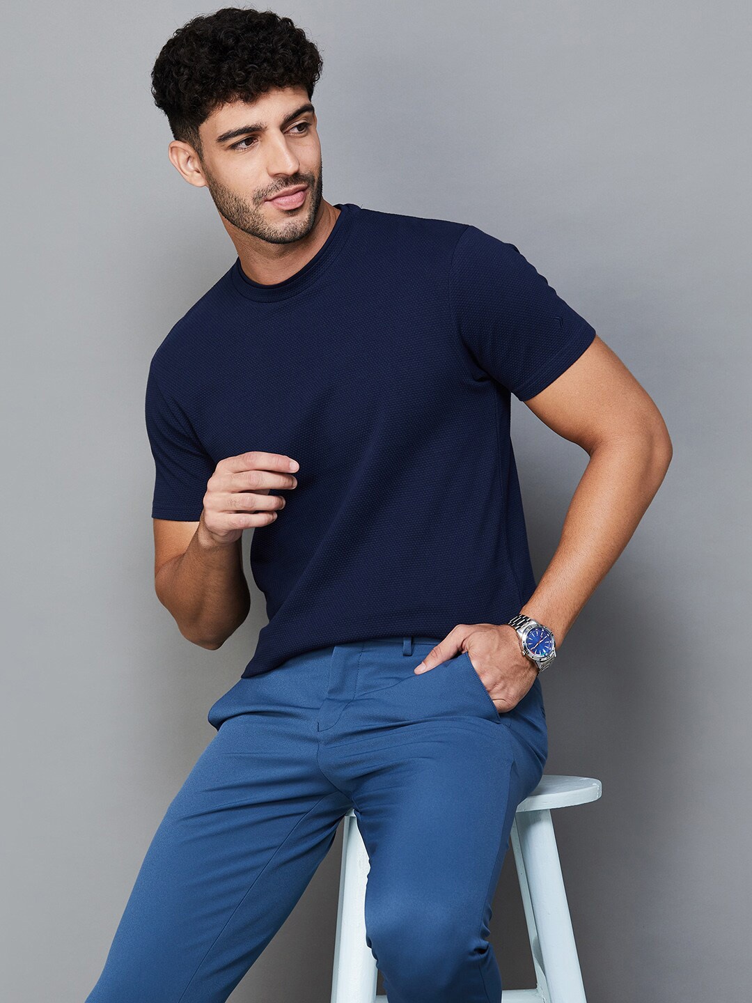 

CODE by Lifestyle Round Neck Cotton T-shirt, Blue