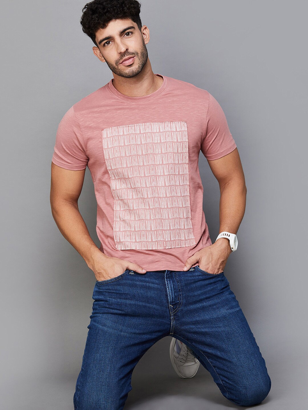 

CODE by Lifestyle Striped Cotton Round Neck Knitted T-shirt, Pink