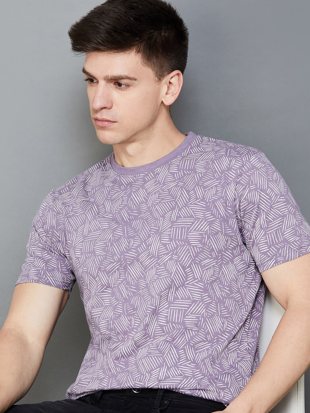 

CODE by Lifestyle Abstract Printed Cotton T-shirt, Purple