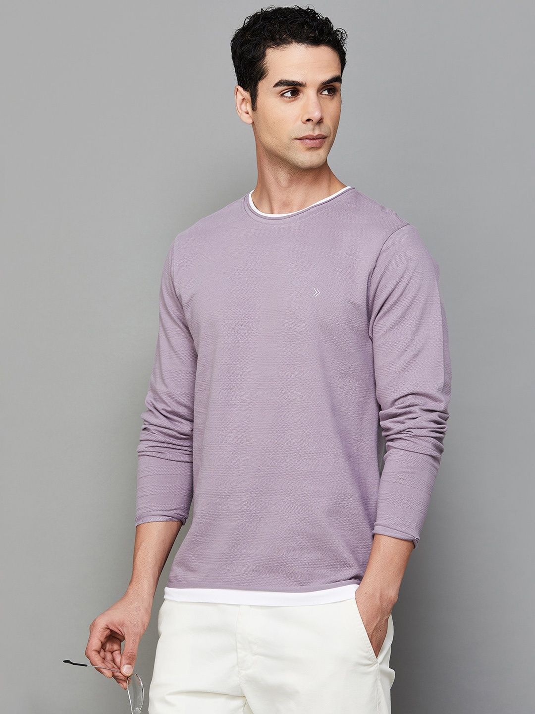 

CODE by Lifestyle Cotton Round Neck Knitted T-shirt, Purple