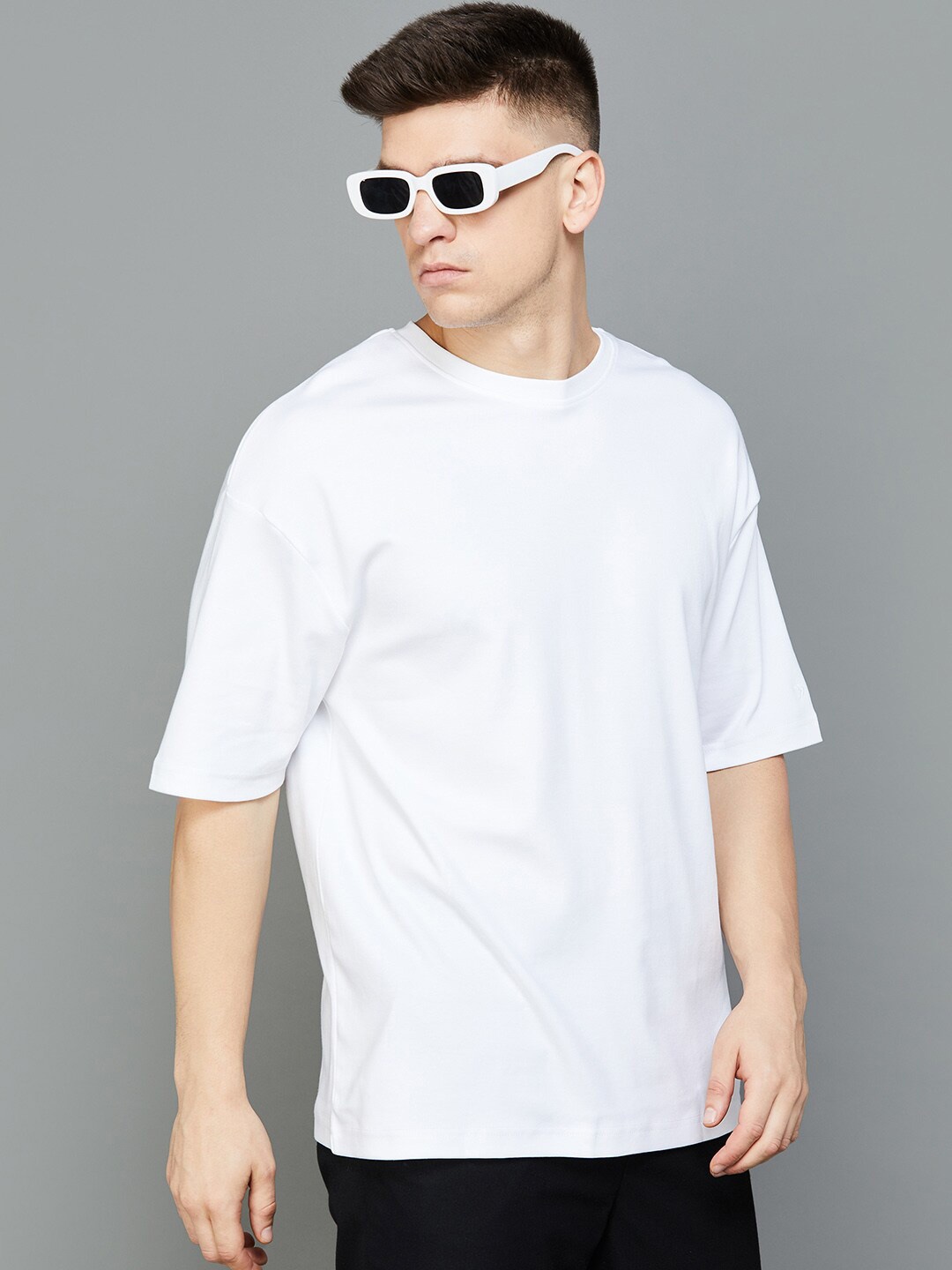 

CODE by Lifestyle Drop-Shoulder Sleeves Cotton T-shirt, White