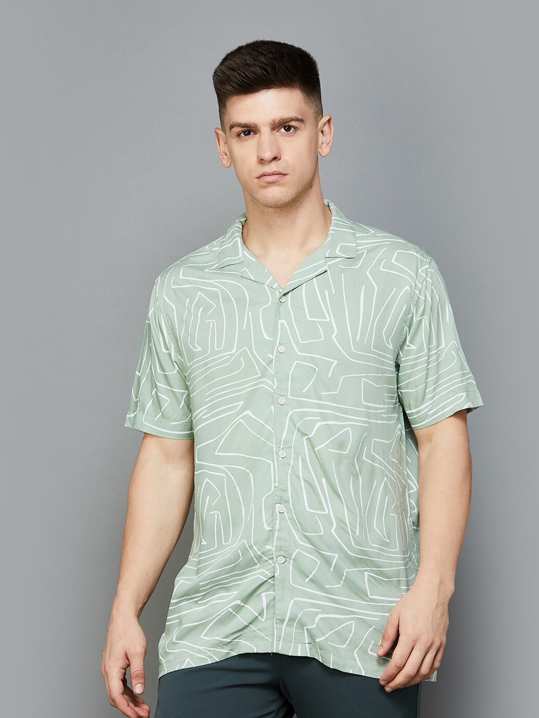 

CODE by Lifestyle Abstract Printed Club Collar Short Sleeves Casual Shirt, Green