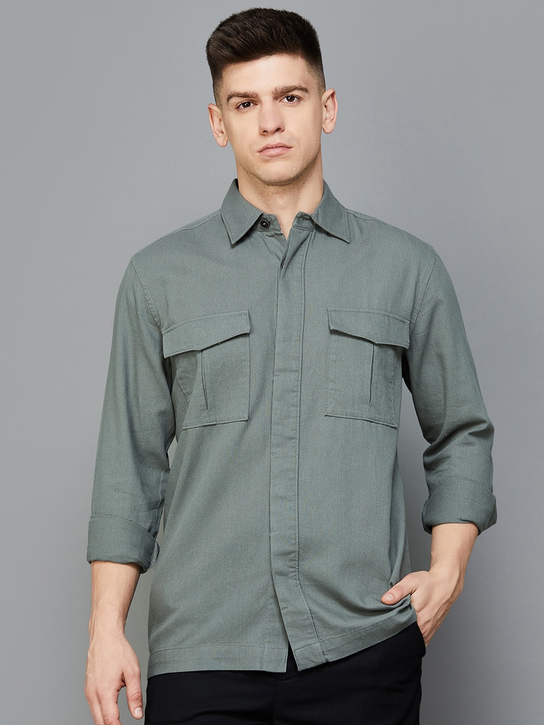 

CODE by Lifestyle Spread Collar Cotton Shirt, Olive