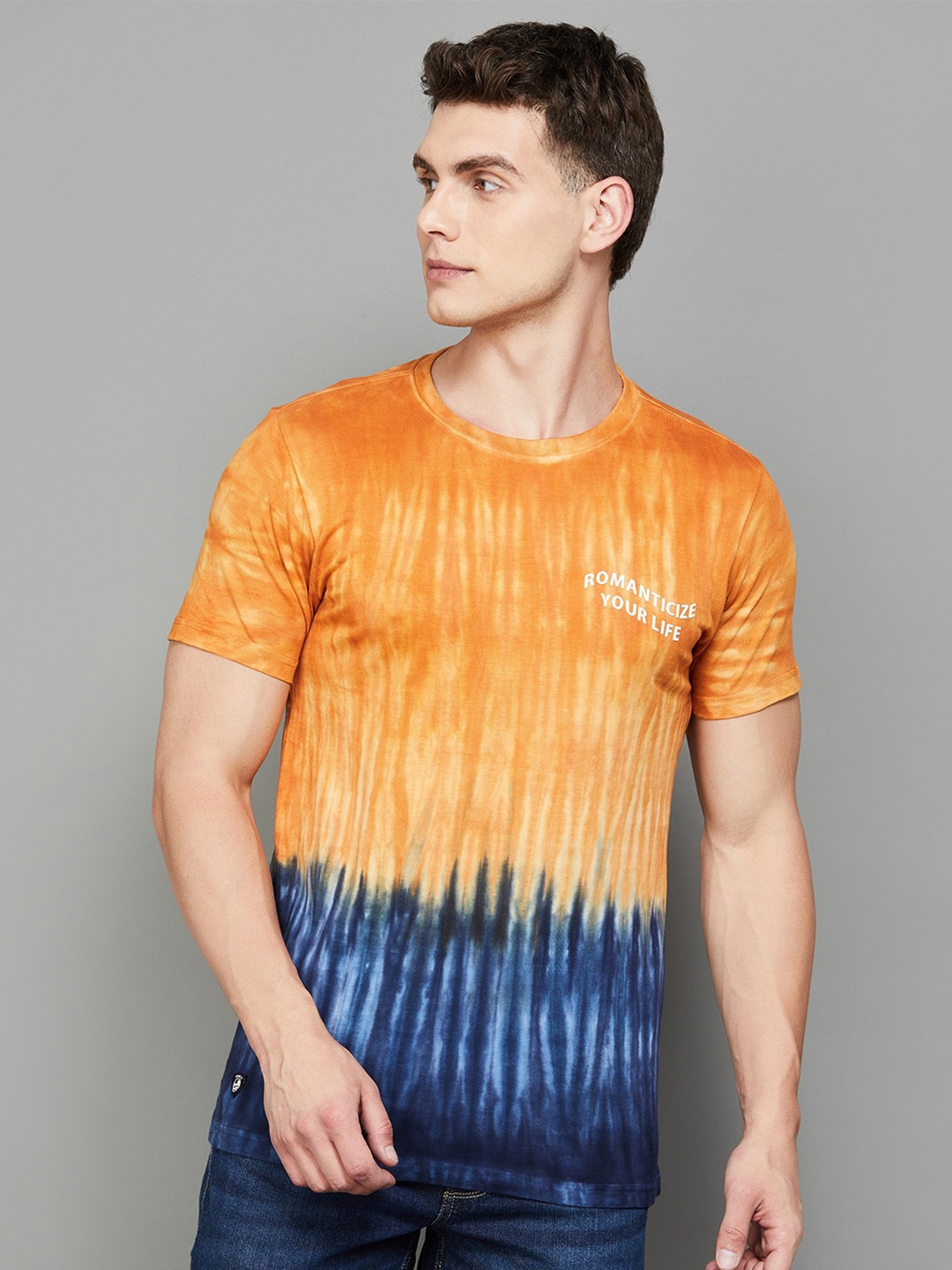 

Forca by Lifestyle Tie and Dye Round Neck Cotton T-shirt, Orange
