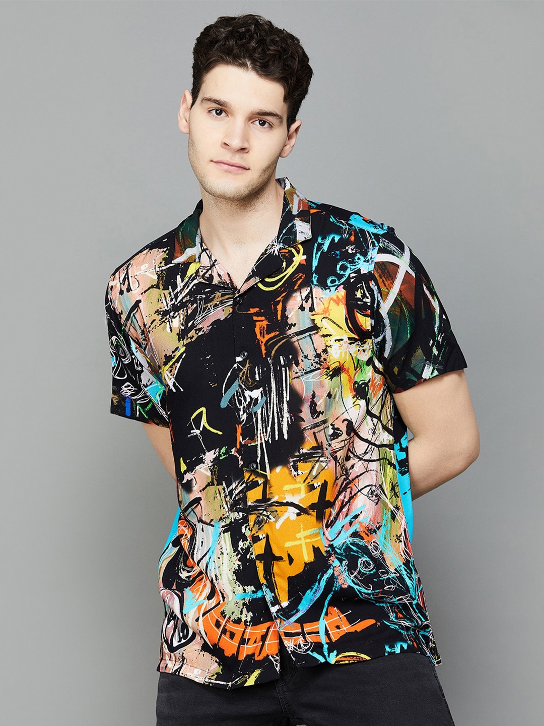 Forca Abstract Printed Casual Shirt, Black