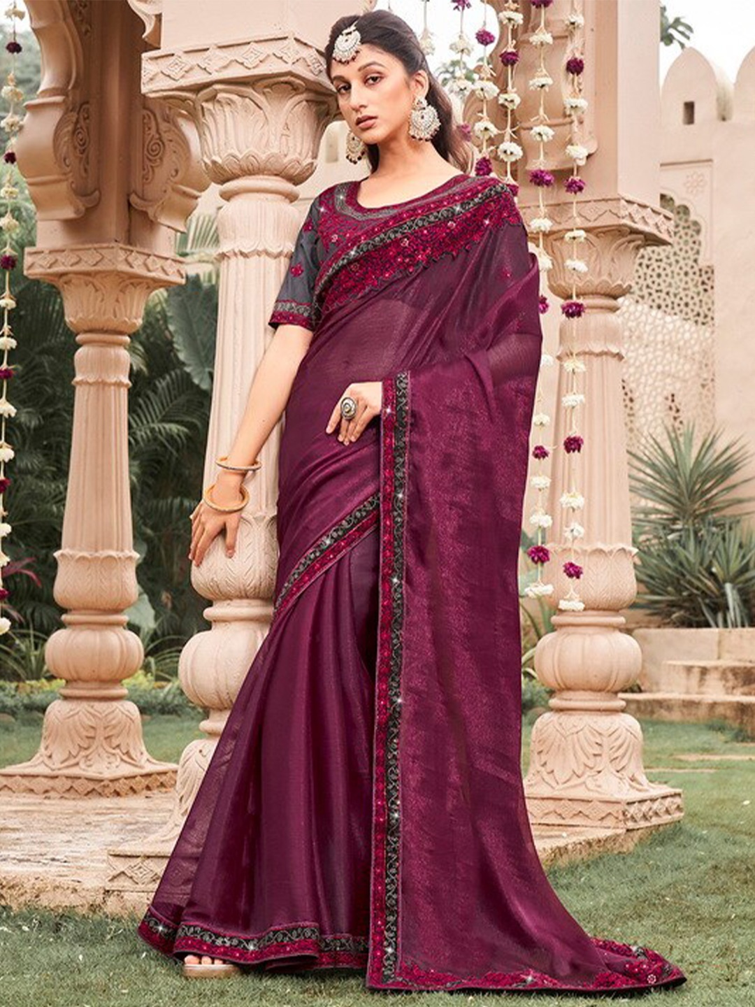 

Kalista Embroidered Pure Chiffon Saree, Purple