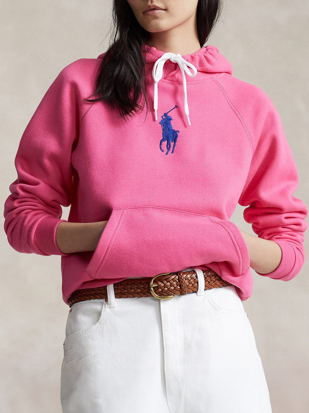 

Polo Ralph Lauren Brand Logo Embroidered Hooded Cotton Pullover Sweatshirt, Pink
