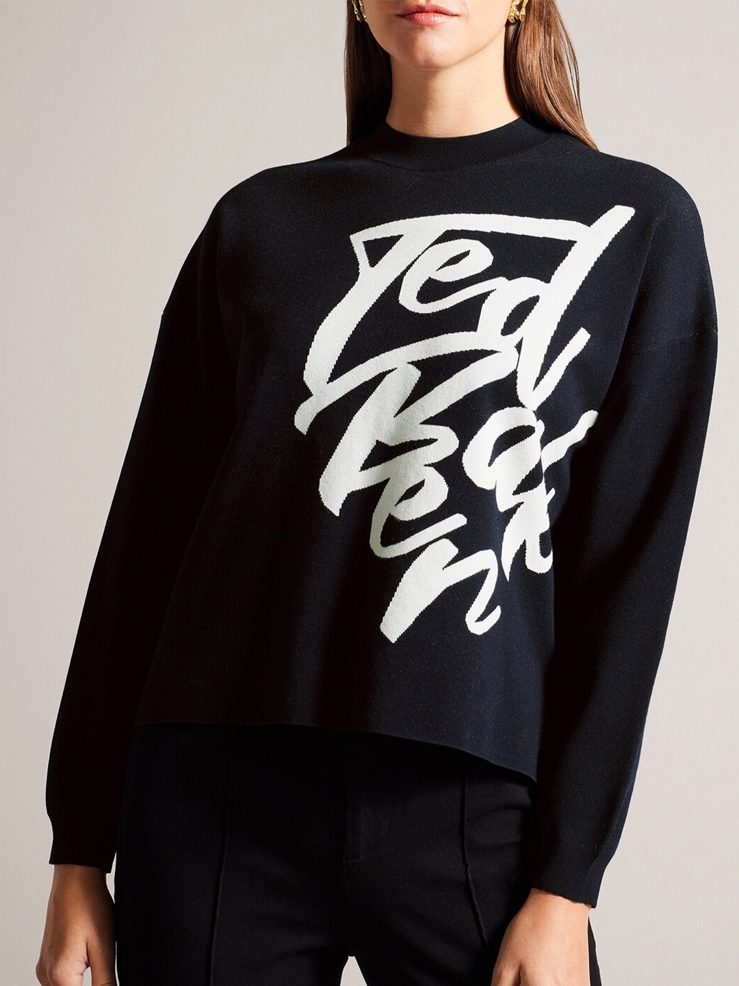 

Ted Baker Typography Printed Drop Shoulder Sleeves Sweatshirt, Navy blue
