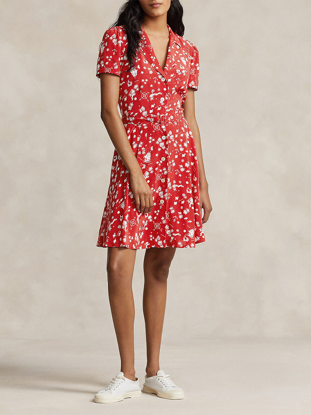 

Polo Ralph Lauren Conversational Printed Shirt Collar A-Line Dress, Red