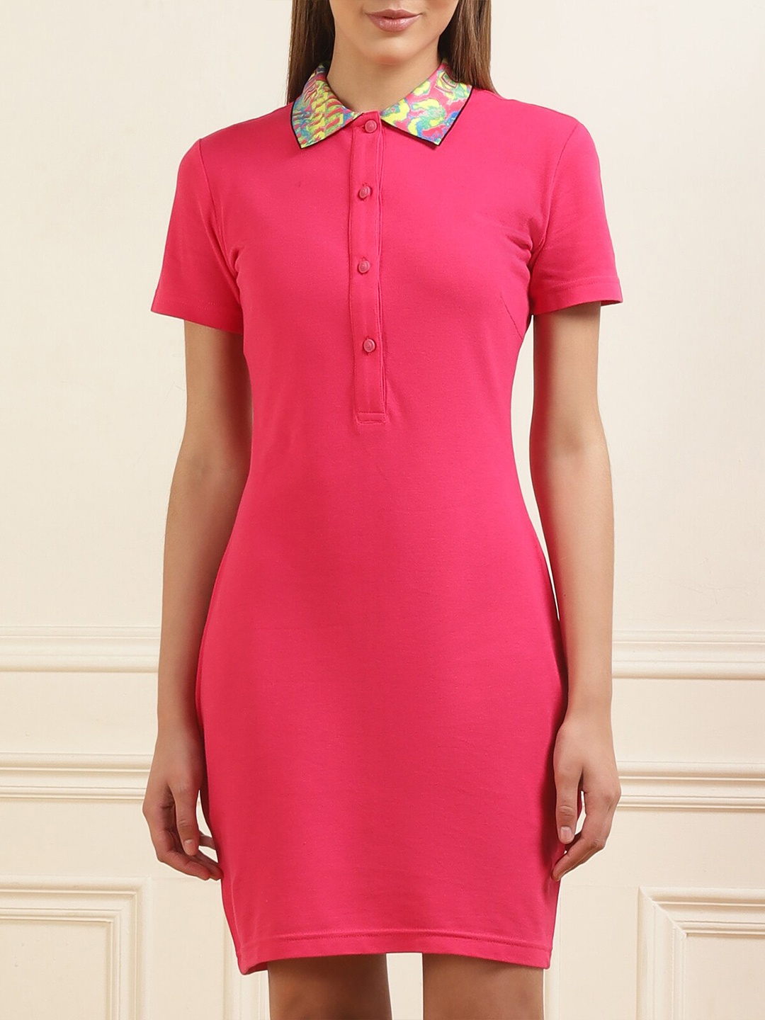 

Versace Jeans Couture Shirt Collar Sheath Dress, Pink