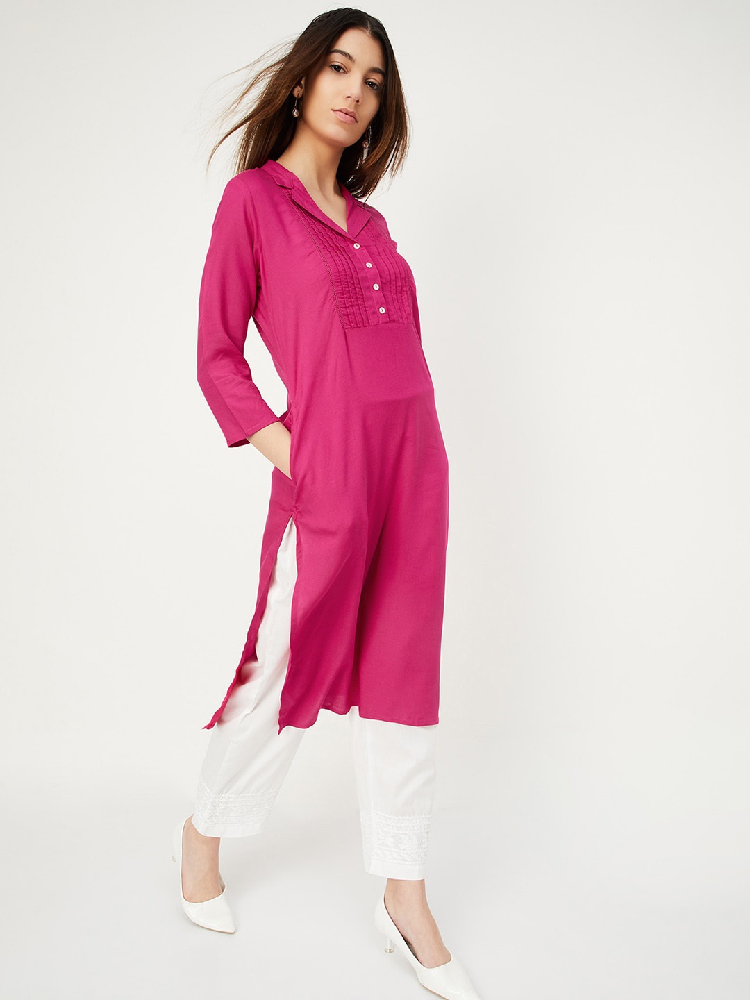 

max Cuban Collar Straight Kurta, Fuchsia