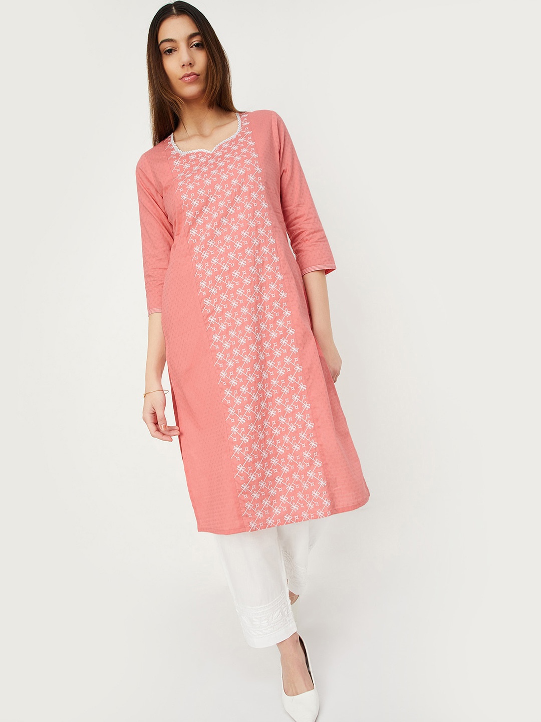 

max Ethnic Motifs Printed Cotton Kurta, Red