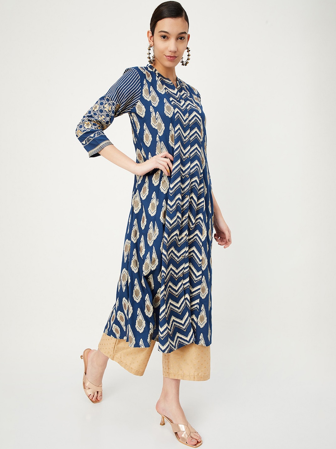 

max Ethnic Motifs Printed Kurta, Navy blue