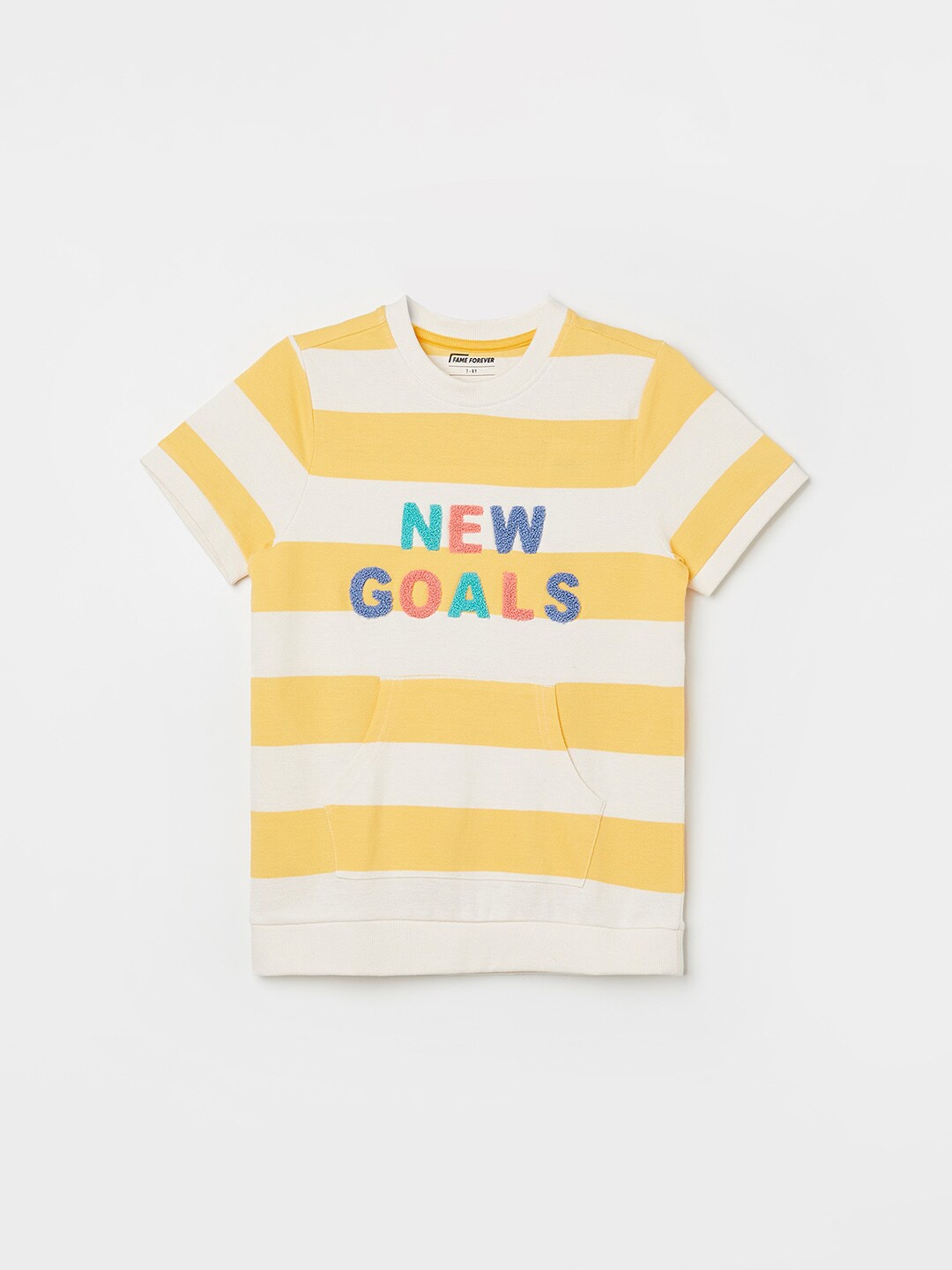 

Fame Forever by Lifestyle Boys Striped Cotton T-shirt, Yellow