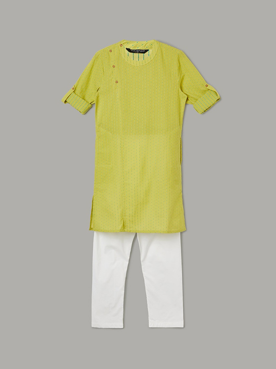 

Melange by Lifestyle Boys Striped Regular Pure Cotton Kurta with Pyjamas, Green