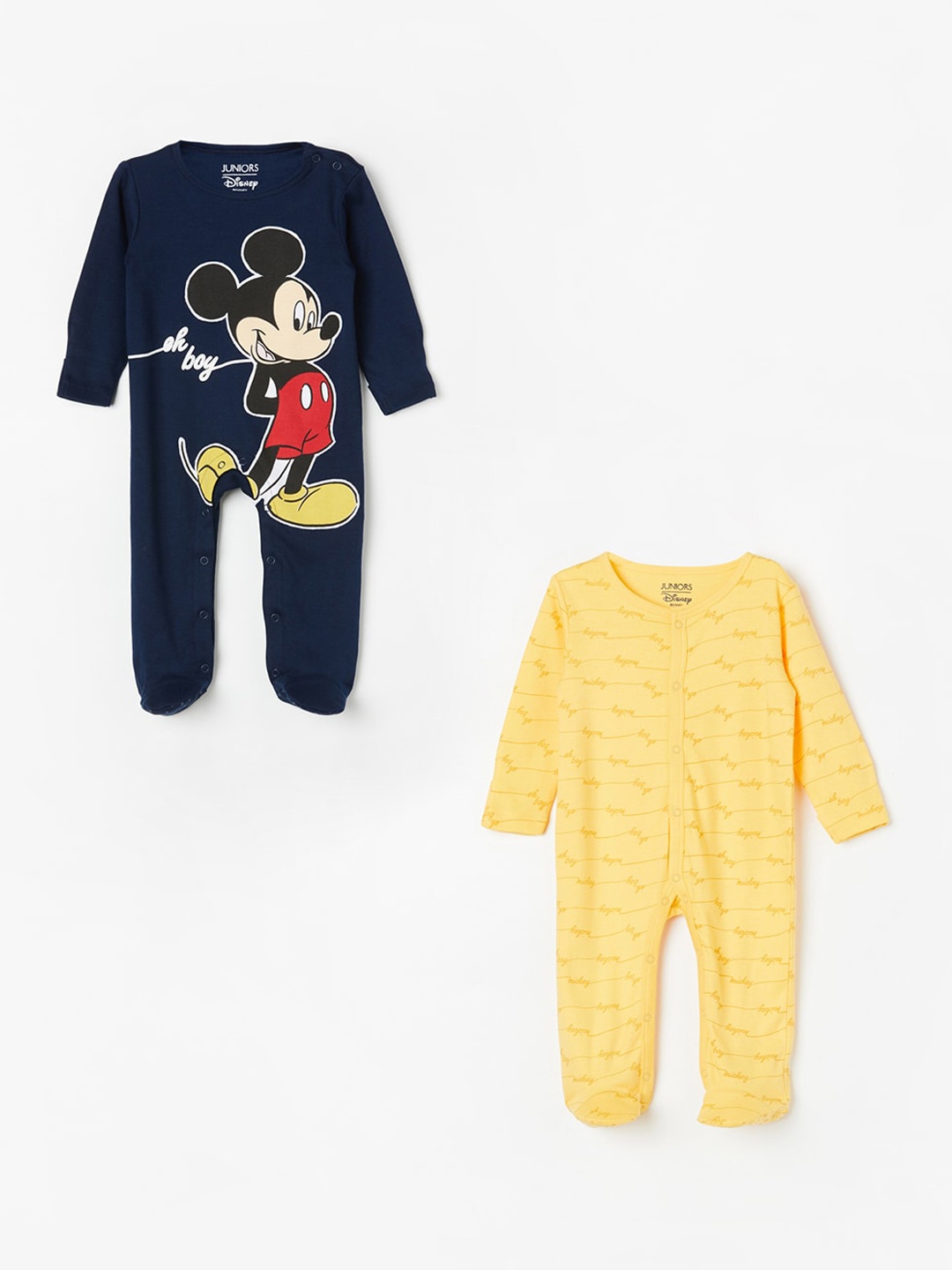 

Juniors by Lifestyle Infant Boys Pack of 2 Printed Pure Cotton Sleepsuits, Yellow