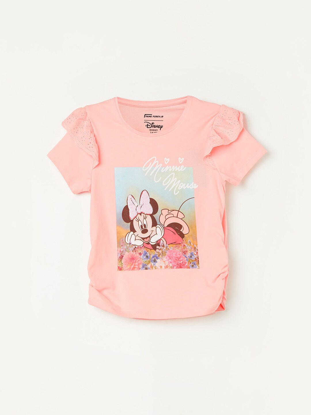 

Fame Forever by Lifestyle Girls Minnie Printed Round Neck T-shirt, Peach