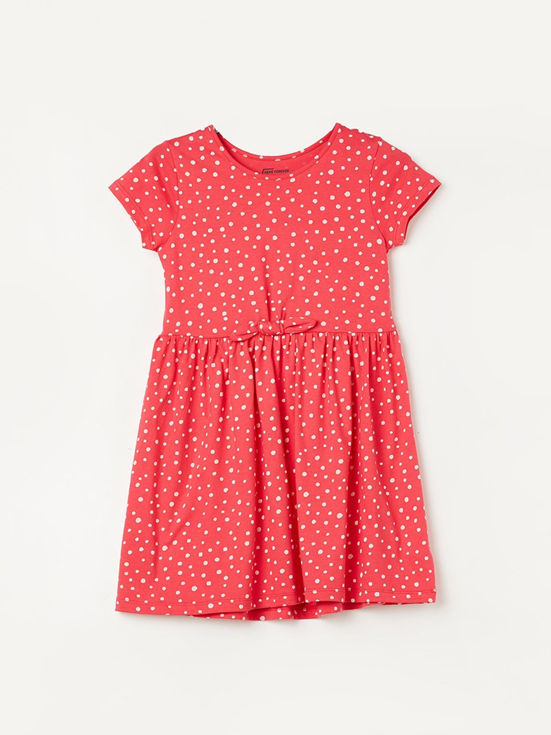 

Fame Forever by Lifestyle Girls Polka Dots Printed Cotton Flared Fit & Flare Dress, Coral