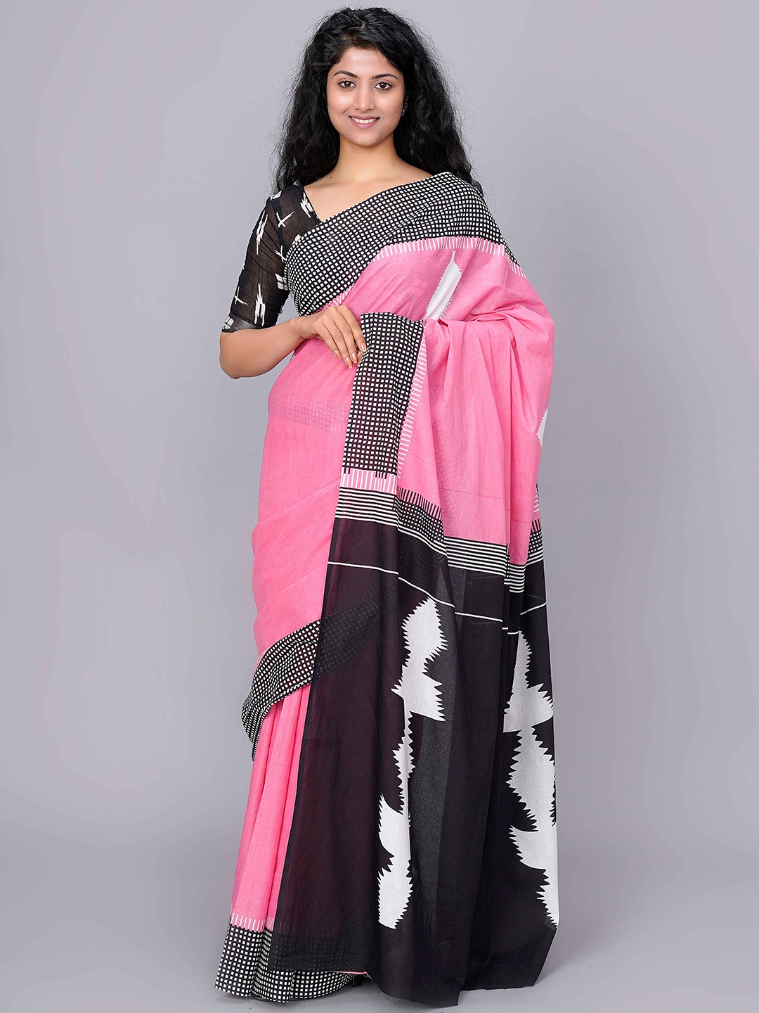 

GK FASHION Pure Cotton Saree, Pink