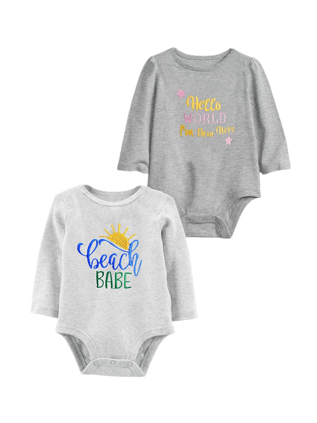 

BAESD Infant Girls Pack Of 2 Embroidered Bodysuits, Grey